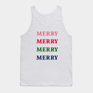 Merry Merry Merry Merry Words in Pink Red Green and Blue Colors - Christmas and Holiday Word Art Tank Top